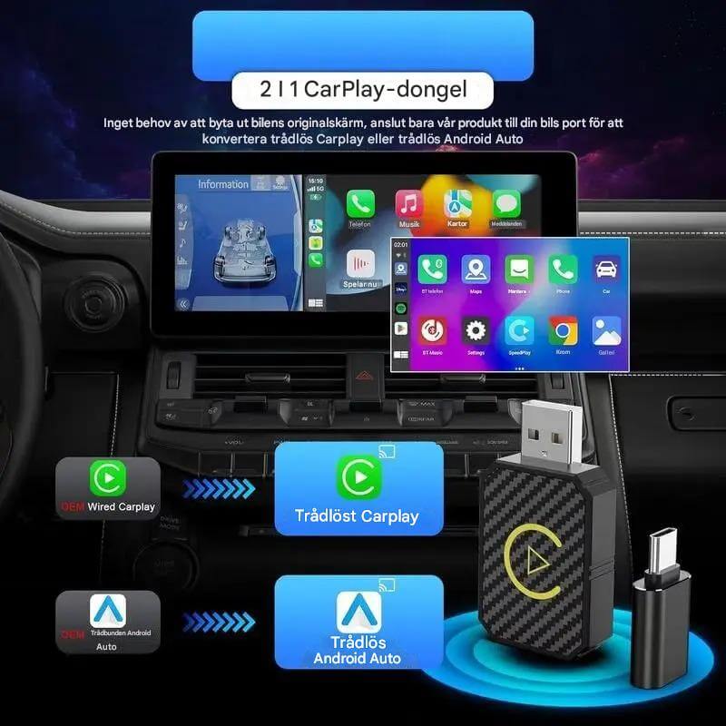 AutoLink - Sladdlös Android Auto & IOS CarPlay-adapter för Multimedia i Bilen