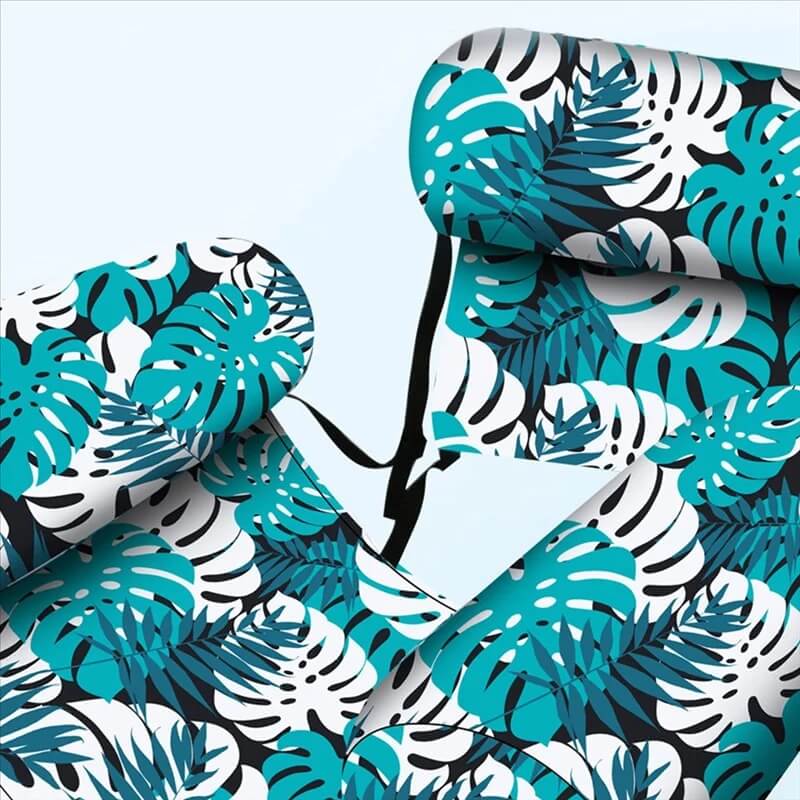 HydroHammock – Uppblåsbar Flytstol för Vuxna | Bekväm Poolhängmatta med Nackkudde & Plantmönster