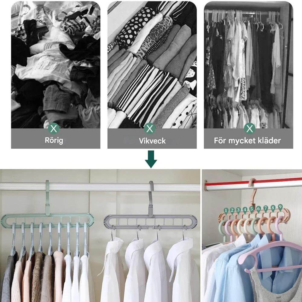 ClosetEase - Platsbesparande Klädhängare | Multifunktionell Galge med 9 Krokar & 360° Roterande Krok