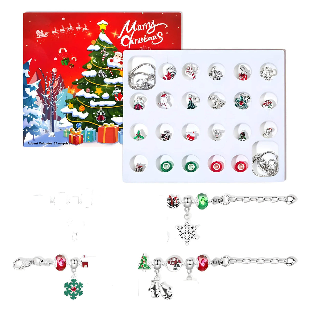 Charméa - 24 Day Jewelry Advent Calendar for Girls and Women with Christmas Charms and Bracelets