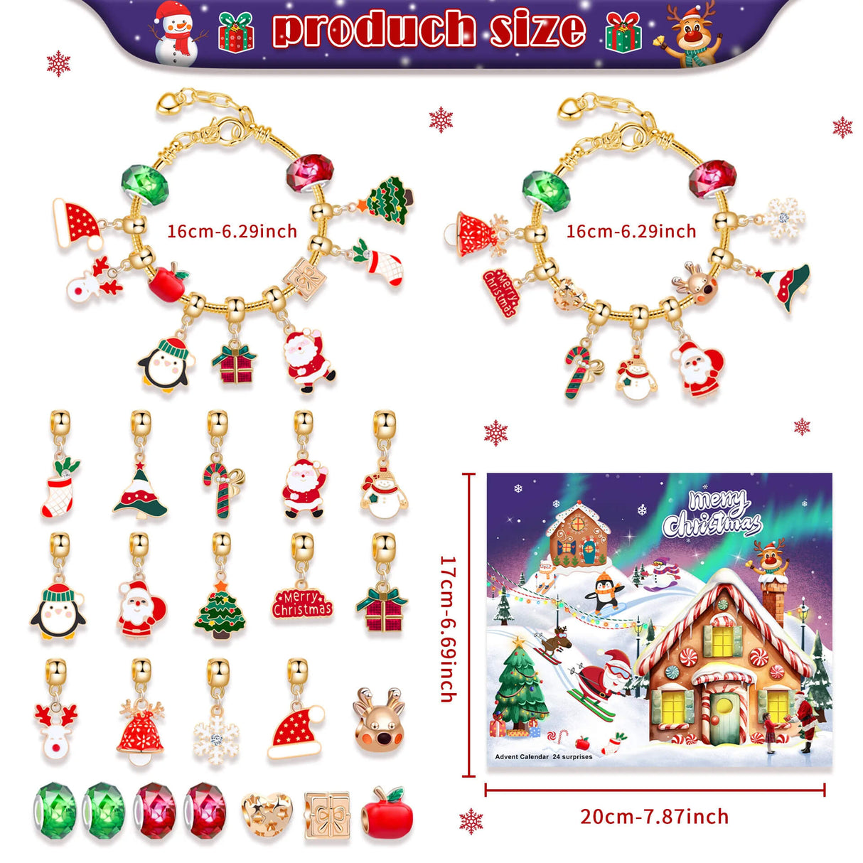 Charméa - 24 Day Jewelry Advent Calendar for Girls and Women with Christmas Charms and Bracelets