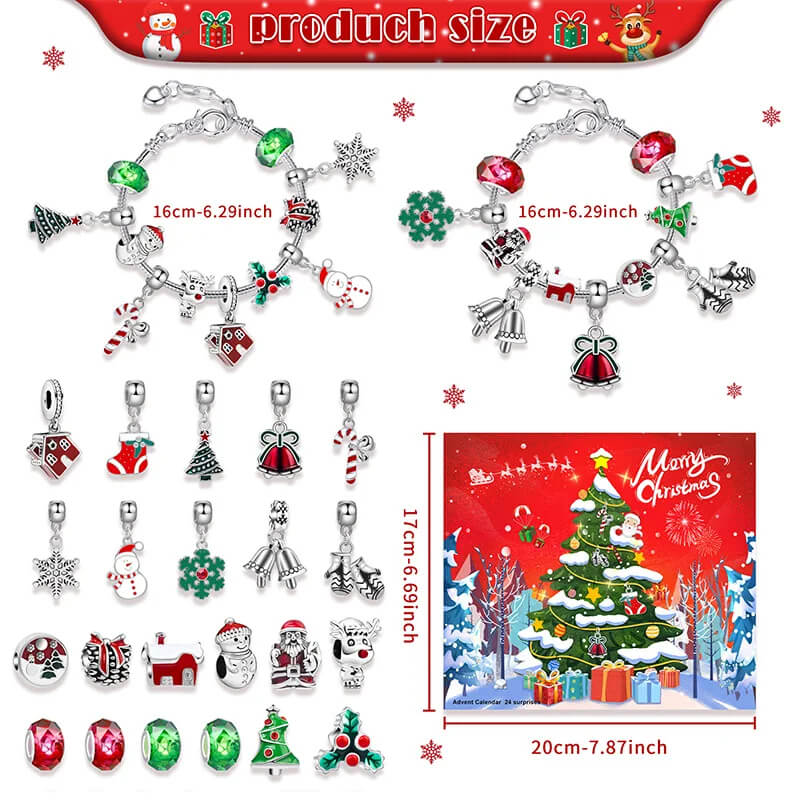Charméa - 24 Day Jewelry Advent Calendar for Girls and Women with Christmas Charms and Bracelets