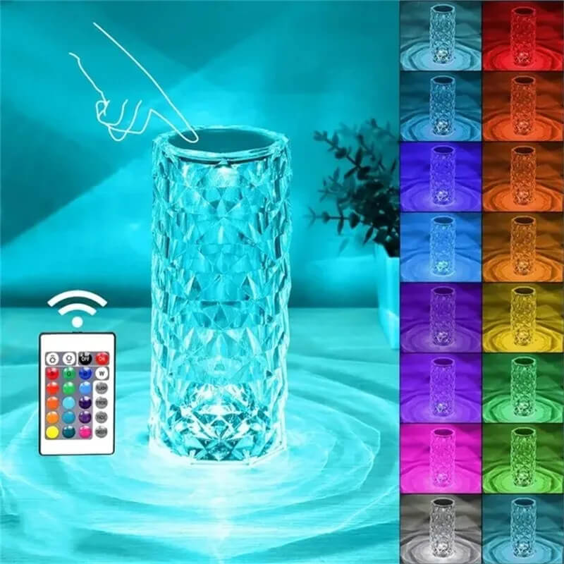 Crystal Lamp with 16 Colors & Diamond Rose LED Lamp - Touch & Remote Control USB Rechargeable, Romantic Mood for Home