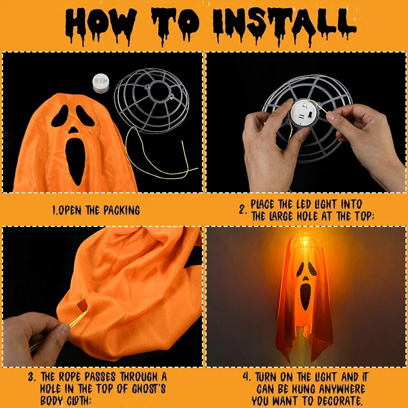 Halloween LED Ghost Light - Hanging Horror Decoration for Indoor and Outdoor
