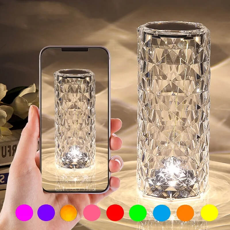 Crystal Lamp with 16 Colors & Diamond Rose LED Lamp - Touch & Remote Control USB Rechargeable, Romantic Mood for Home