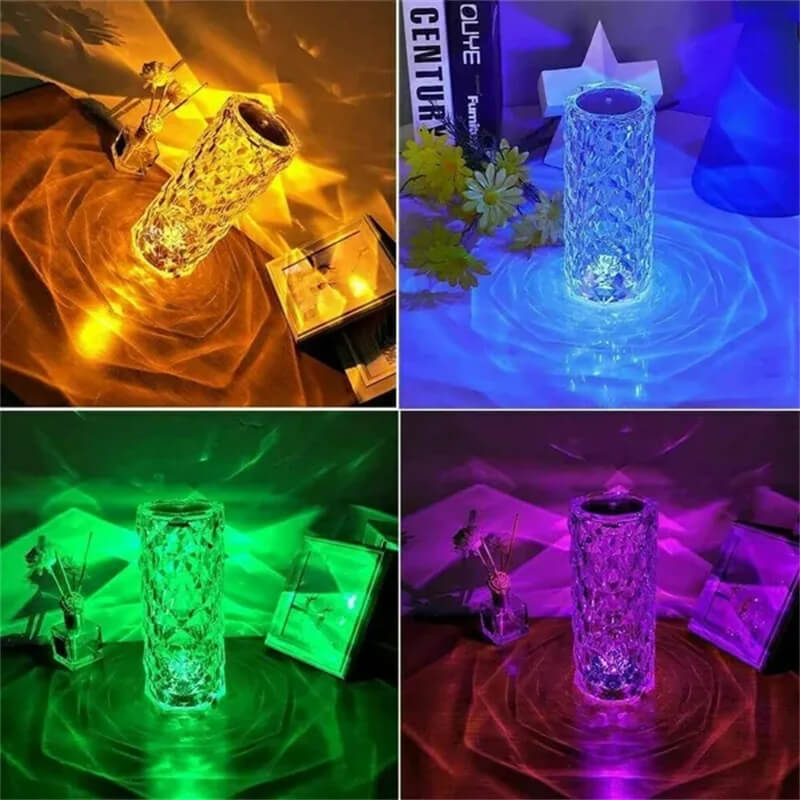 Crystal Lamp with 16 Colors & Diamond Rose LED Lamp - Touch & Remote Control USB Rechargeable, Romantic Mood for Home