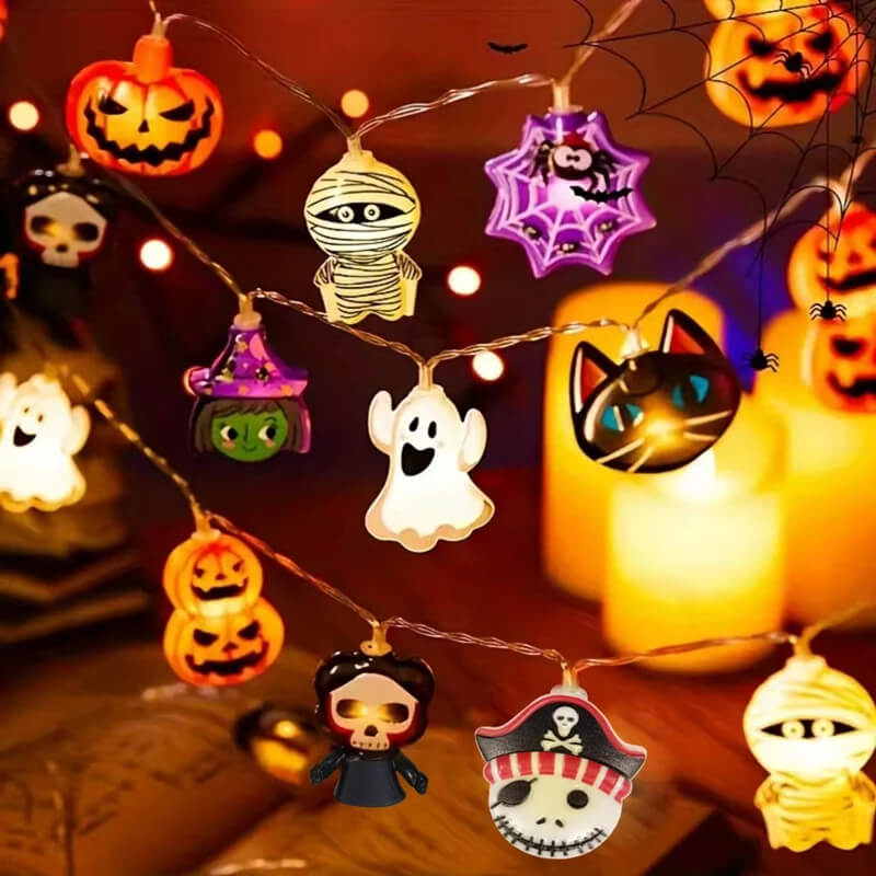 Halloween LED String with Pumpkins, Ghosts and Cobwebs - Indoor and Outdoor Decorative String Lights