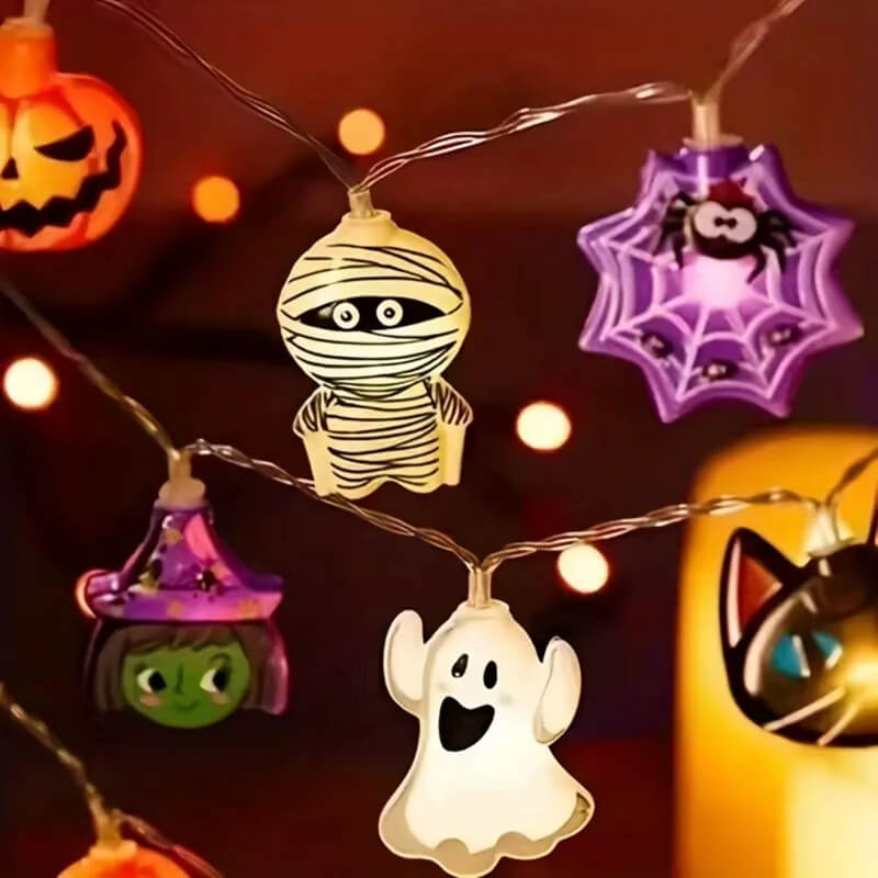 Halloween LED String with Pumpkins, Ghosts and Cobwebs - Indoor and Outdoor Decorative String Lights