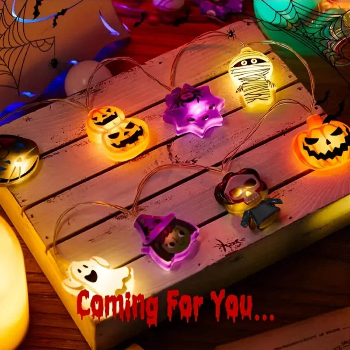 Halloween LED String with Pumpkins, Ghosts and Cobwebs - Indoor and Outdoor Decorative String Lights