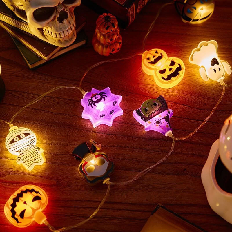 Halloween LED String with Pumpkins, Ghosts and Cobwebs - Indoor and Outdoor Decorative String Lights