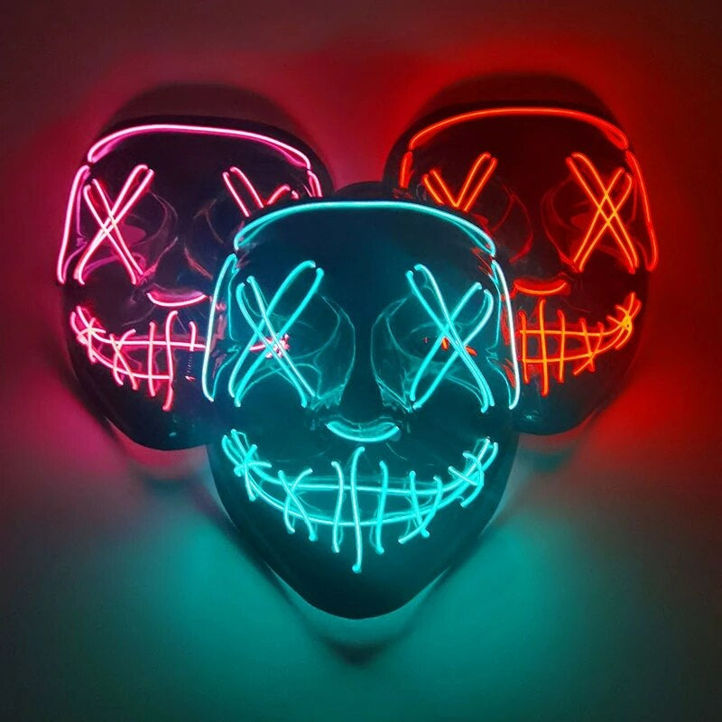LED Skräckmask för Halloween & Maskerad | Purge-Inspirerad Blinkande Mask med 3 Ljuslägen – Justerbar & Säker EL-Wire Design