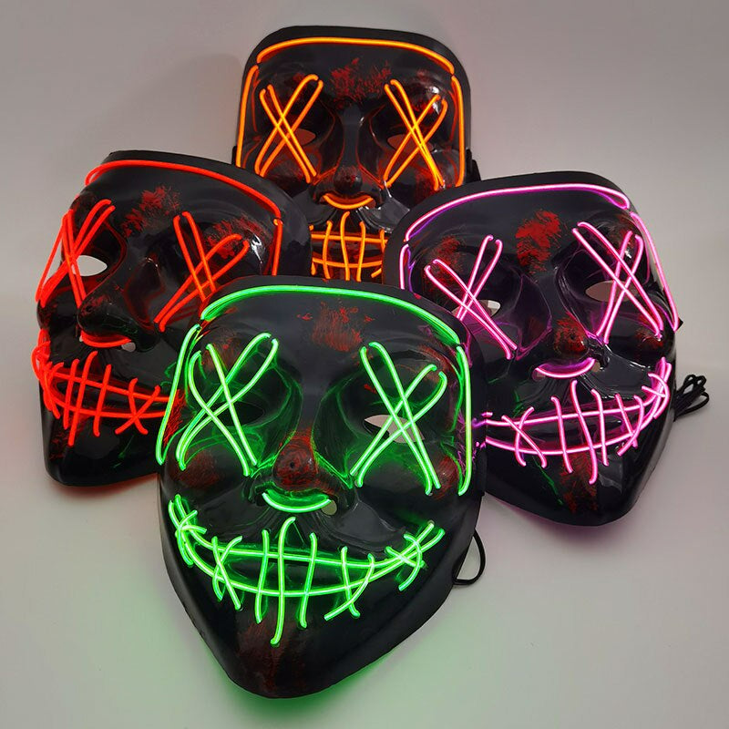 LED Skräckmask för Halloween & Maskerad | Purge-Inspirerad Blinkande Mask med 3 Ljuslägen – Justerbar & Säker EL-Wire Design
