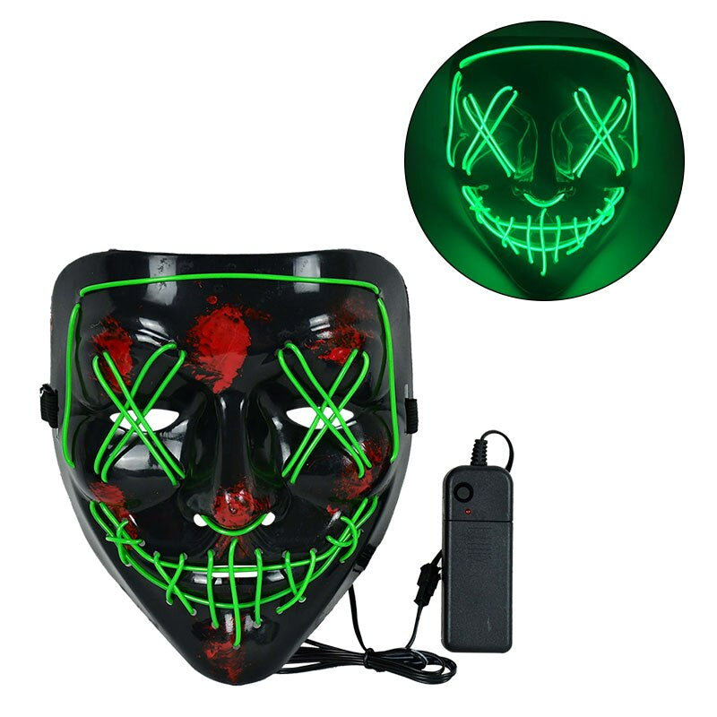 LED Skräckmask för Halloween & Maskerad | Purge-Inspirerad Blinkande Mask med 3 Ljuslägen – Justerbar & Säker EL-Wire Design