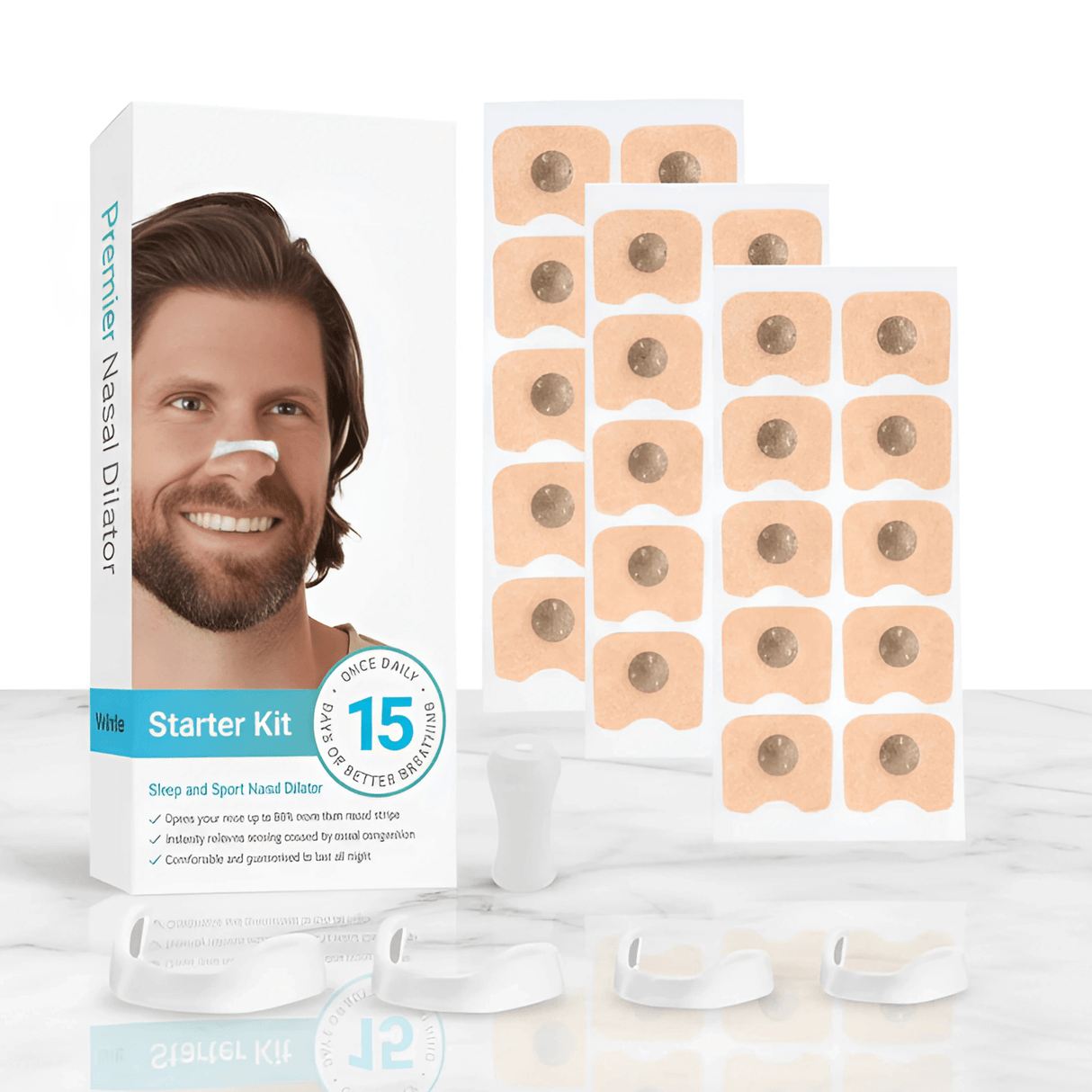 AirNite - Anti-Snoring Kit in Black or White with Nose Clip & Breathing Tabs for Better Nasal Breathing