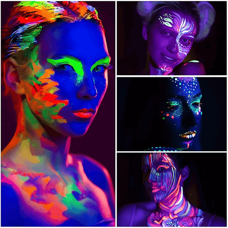 NeonAura – Halloween Neon Fluorescerande UV Body Paint Set för Ansikte och Kropp, Glow in the Dark, Party & Festivalfärg