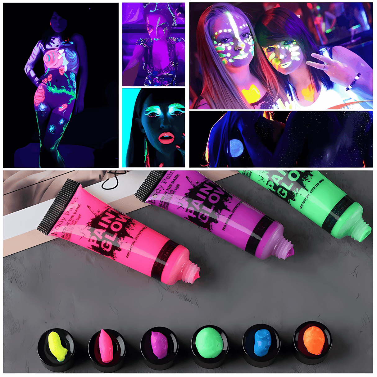 NeonAura – Halloween Neon Fluorescerande UV Body Paint Set för Ansikte och Kropp, Glow in the Dark, Party & Festivalfärg