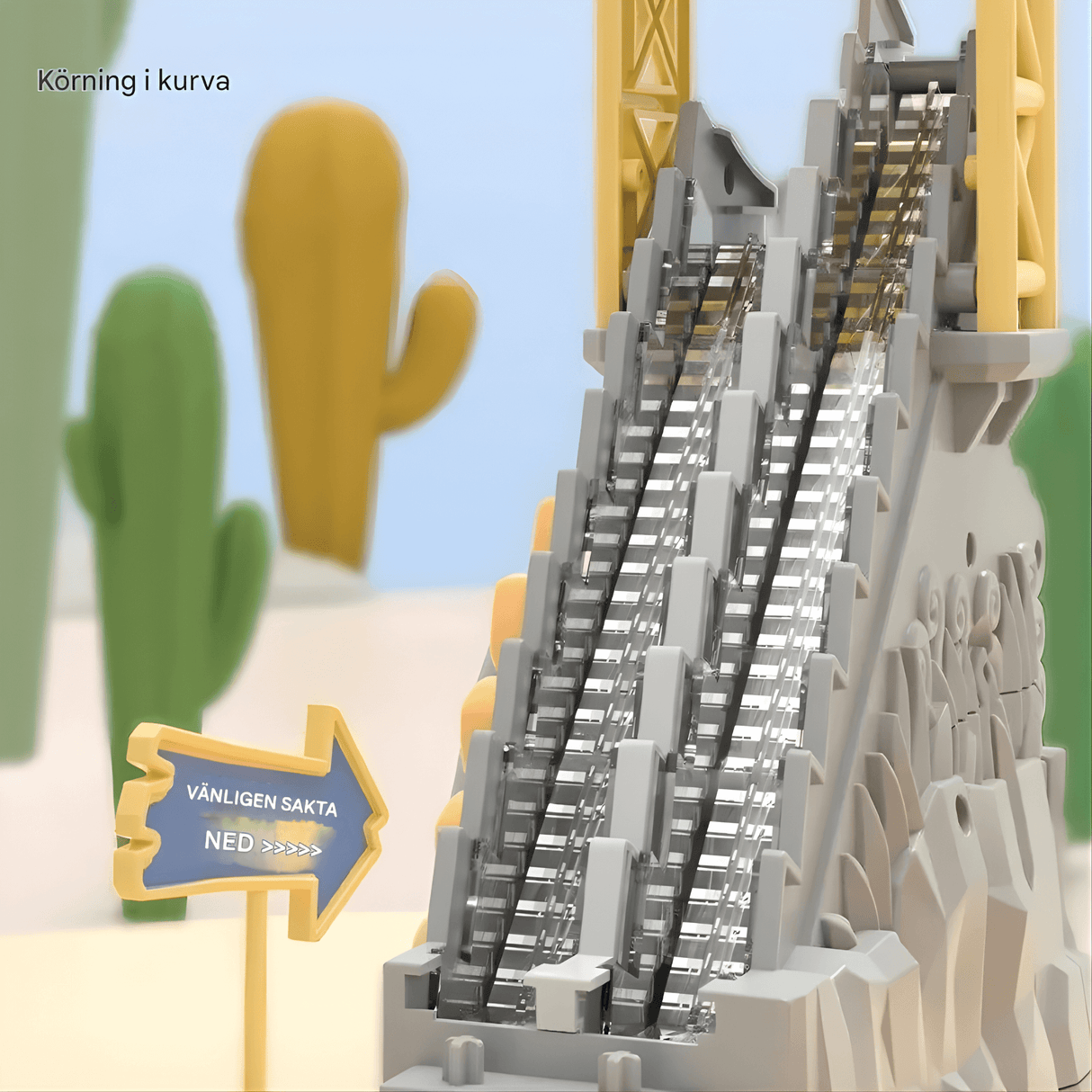 DinoTrack - Electric Double Track Dinosaur Slide with Dynamic Climbing Stairs, Lights & Music for Kids