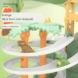 DinoTrack - Electric Double Track Dinosaur Slide with Dynamic Climbing Stairs, Lights & Music for Kids