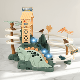 DinoTrack - Electric Double Track Dinosaur Slide with Dynamic Climbing Stairs, Lights & Music for Kids