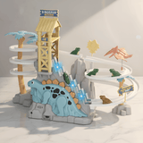 DinoTrack - Electric Double Track Dinosaur Slide with Dynamic Climbing Stairs, Lights & Music for Kids