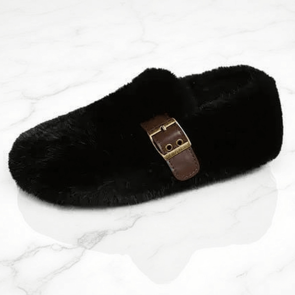 FurLush - Sko i imiteret pels med justerbar rem & Plys-komfort til indendørs og let udendørs brug