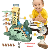 DinoTrack - Electric Double Track Dinosaur Slide with Dynamic Climbing Stairs, Lights & Music for Kids