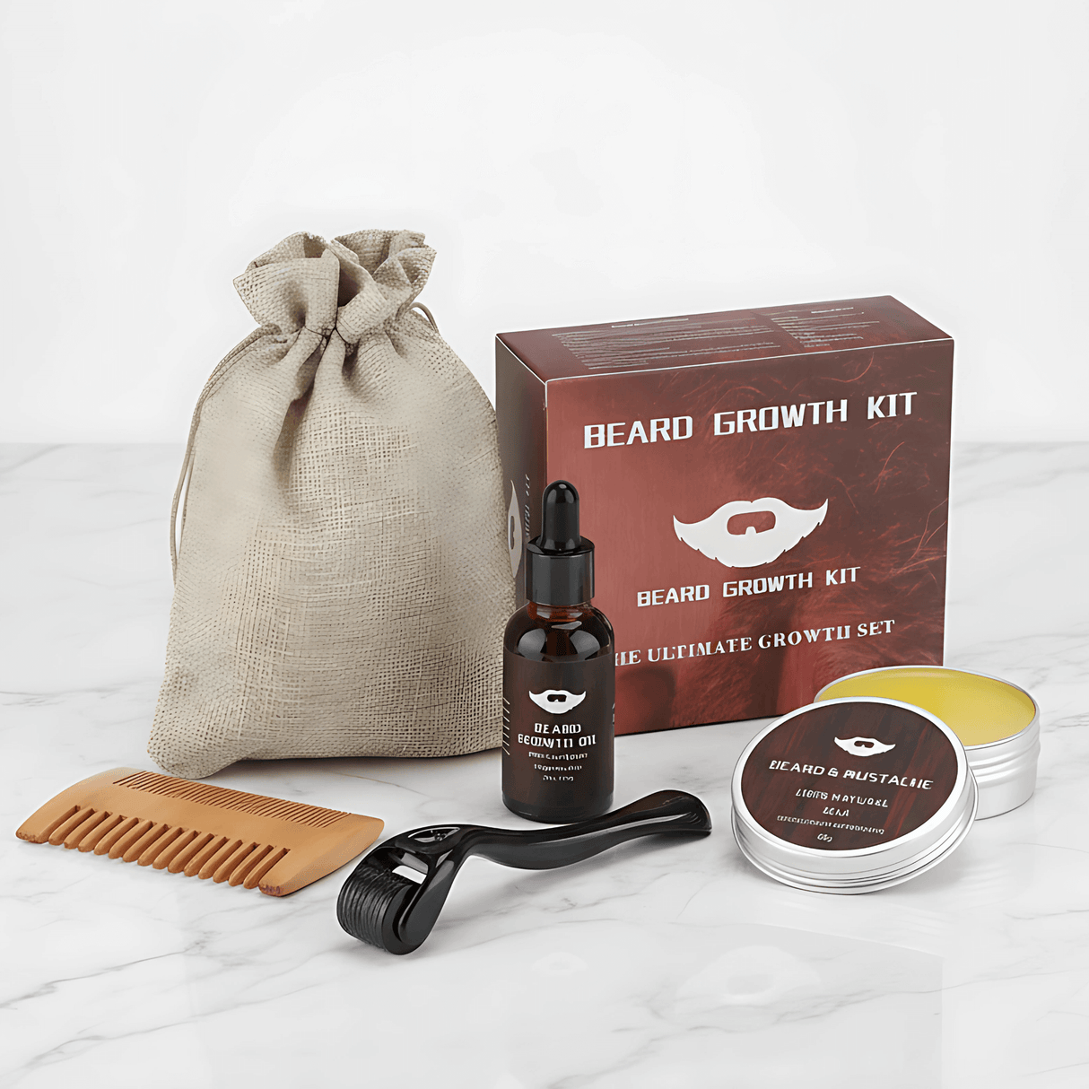 BeardPeak - Beard Care Kit with Oil, Balm, Micro-Needle Roller & Comb for a Well Groomed Beard