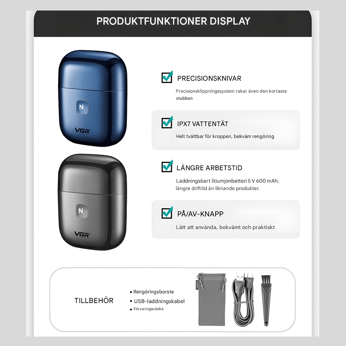 TrimAxis - Men's Triple Blade Electric Shaver, IPX7 Water Resistant Design & USB Type-C Quick Charge