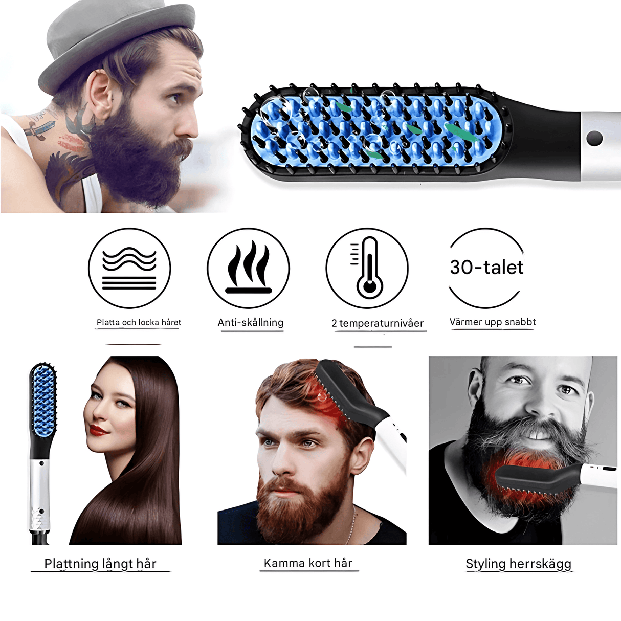 GroomFlex - Electric Comb and Hair Styler with Ionization & Adjustable Heat for Beard and Hair