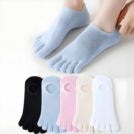 FlexiToe – 5 Par Halkfria Yoga- och Pilatesstrumpor med Fem Tår & Bekväm Passform för Dans och Träning