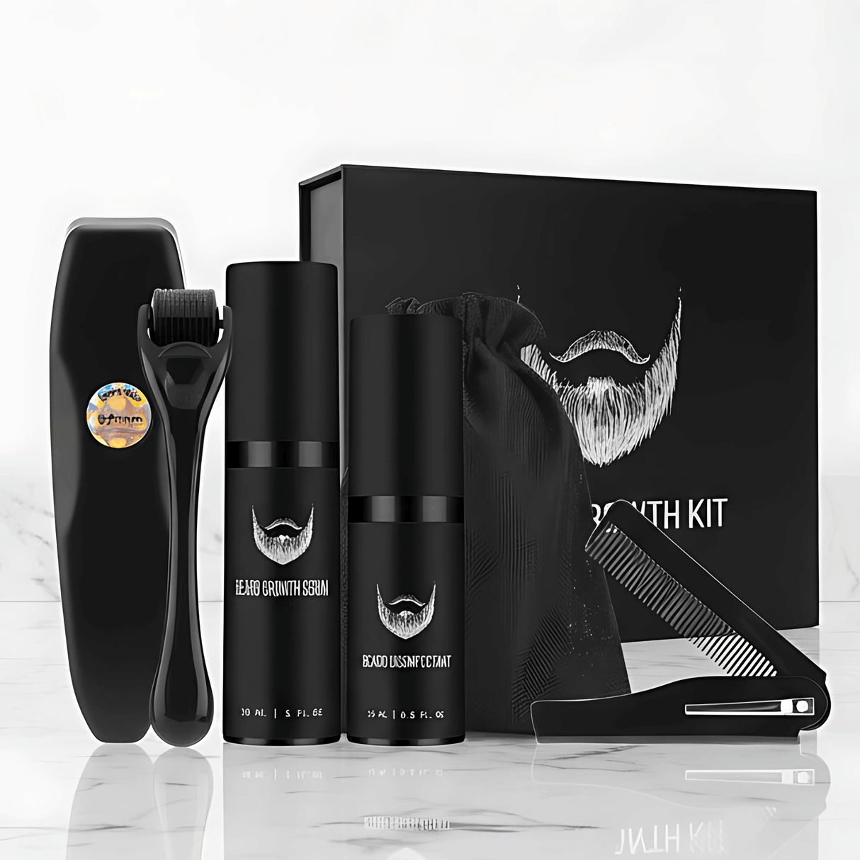 BeardForge - Beard Growth Kit for Men with Roller, Serum, Disinfectant Spray & Comb