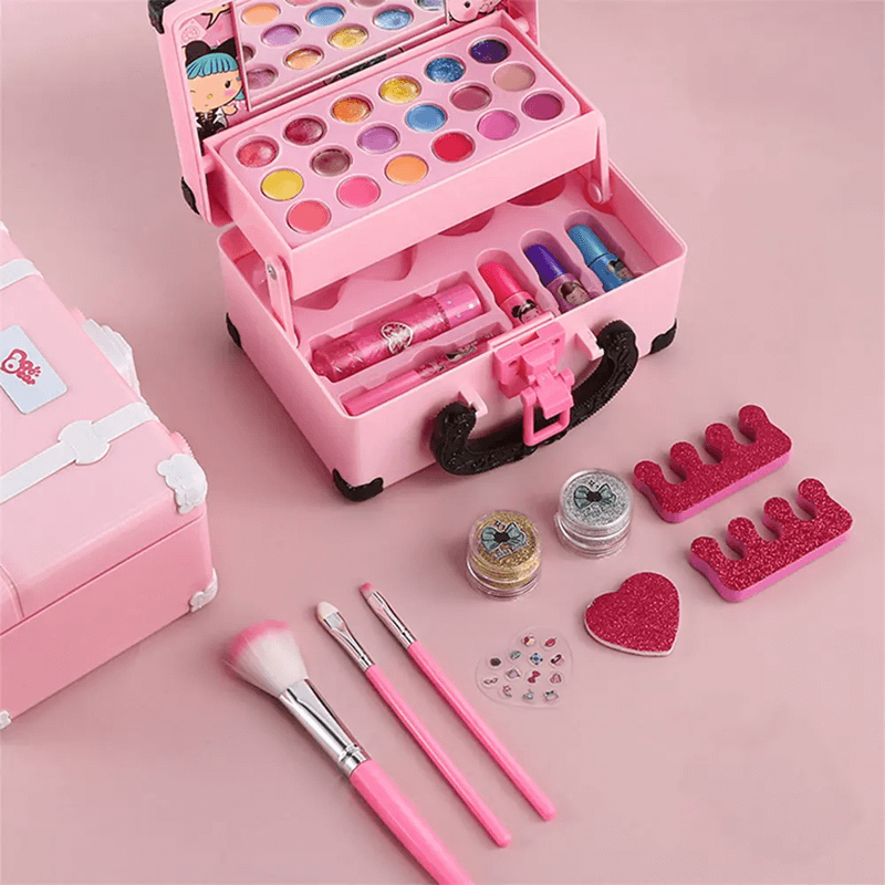 Barn Sminkset i Färgglad Plast | Tvättbar & Giftfri Sminkleksak för Barn – Fantasifull Lek & Perfekt Present för Flickor 3+