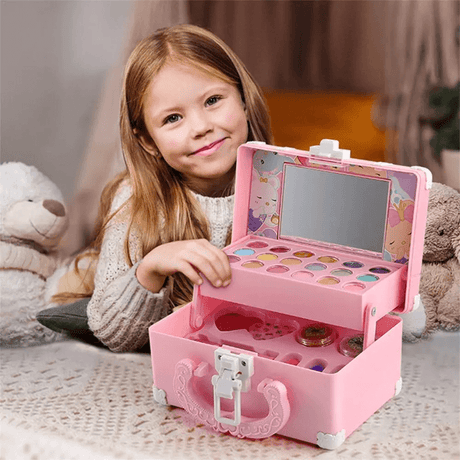 Barn Sminkset i Färgglad Plast | Tvättbar & Giftfri Sminkleksak för Barn – Fantasifull Lek & Perfekt Present för Flickor 3+