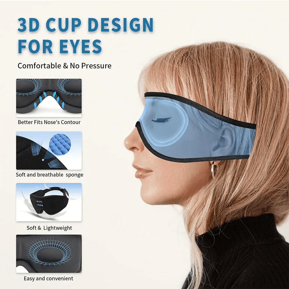 Snoozeit.™  - Bluetooth Sovmask med HD-högtalare - 3D Sovhörlurar med Autoavstängning | Trådlös Bluetooth 5.0