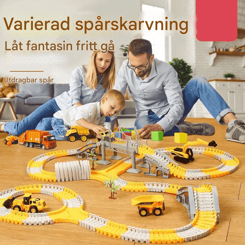 Ingenjörsbilbana – Byggbar Racerbana med Mini Ingenjörsbilar för Barn