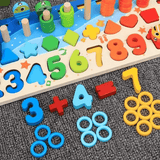 Montessori Träpussel för Småbarn | 5-i-1 Utbildningsleksak i Trä med Fiskespel, Sortering & Räkning – Pedagogiskt Lärspel för Barn 2–5 år