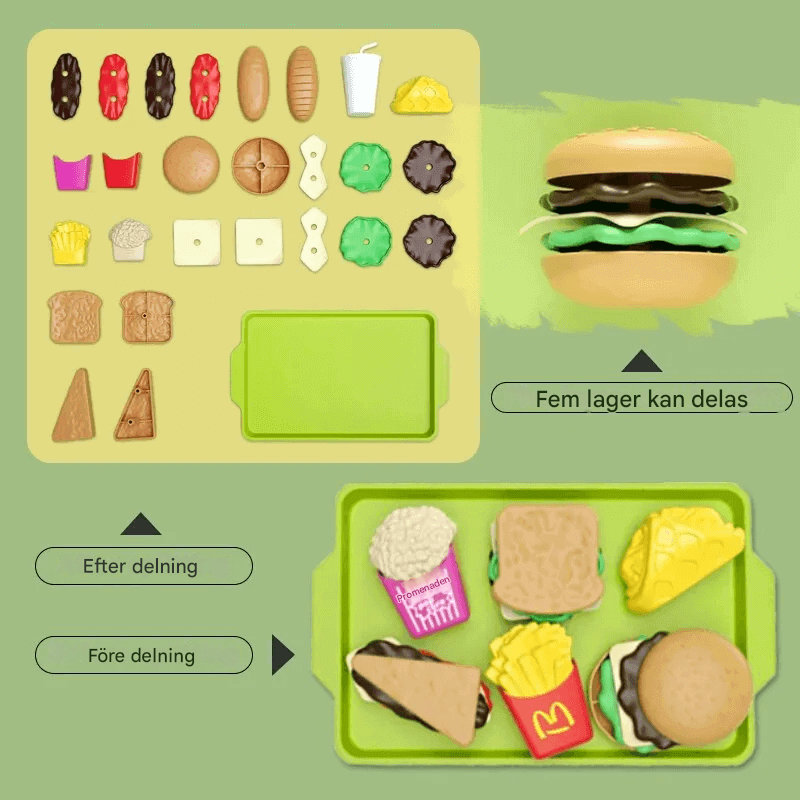 Mini Pretend Food Set – Realistisk Hamburgartallrik för Barns Rollspel