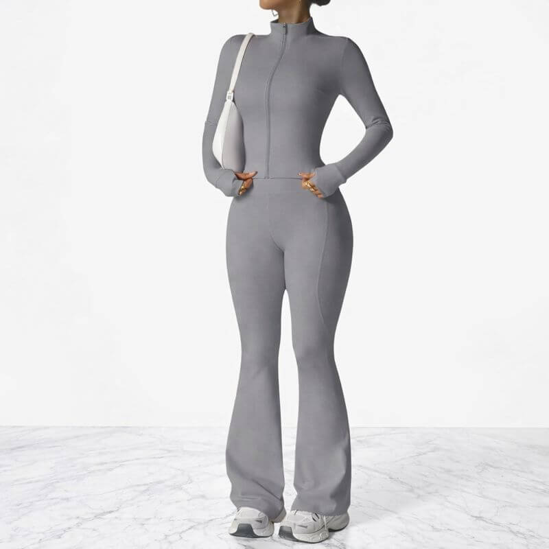 AeroFlare – Hurtigtørrende træningssæt til kvinder med slim fit jakke og tights med svaj til yoga, træning og hverdag