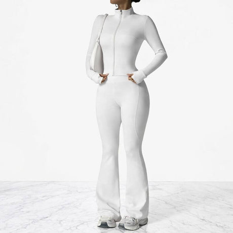 AeroFlare – Hurtigtørrende træningssæt til kvinder med slim fit jakke og tights med svaj til yoga, træning og hverdag