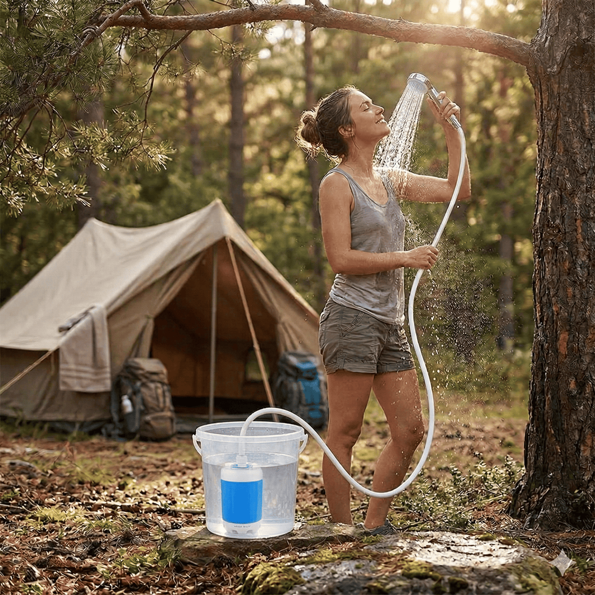 CampFlow - Bærbar bruserenhed med vandpumpe