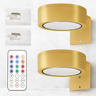 LINA - 2-pack LED Wall Lights in Black & Gold with 13 Color Modes, Magnetic Mount & Remote Control
