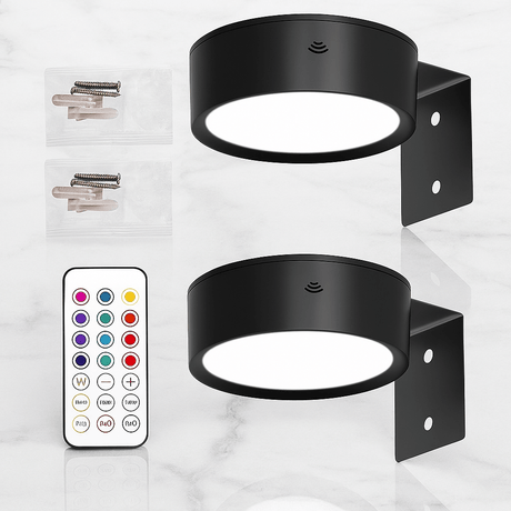 LINA – 2-pack LED Vägglampor i Svart & Guld med 13 Färglägen, Magnetfäste & Fjärrkontroll