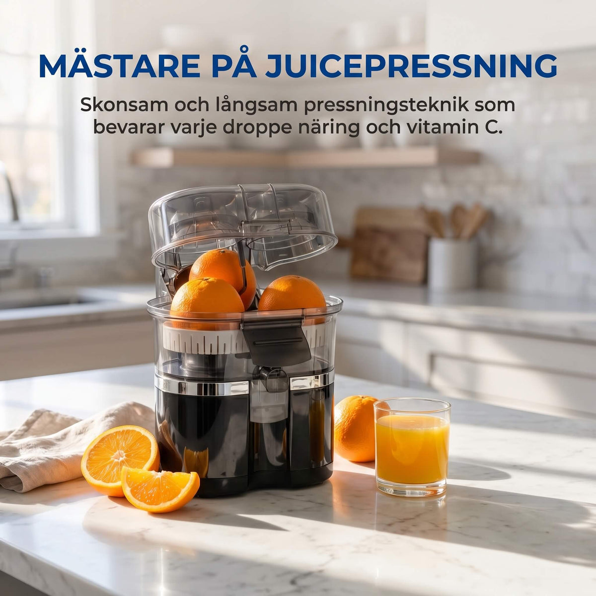 JuiceDuo – Elektrisk Apelsinpress med Dubbla Huvuden – Citruspress för Apelsin, Citron och Grapefrukt med 2 Hastigheter