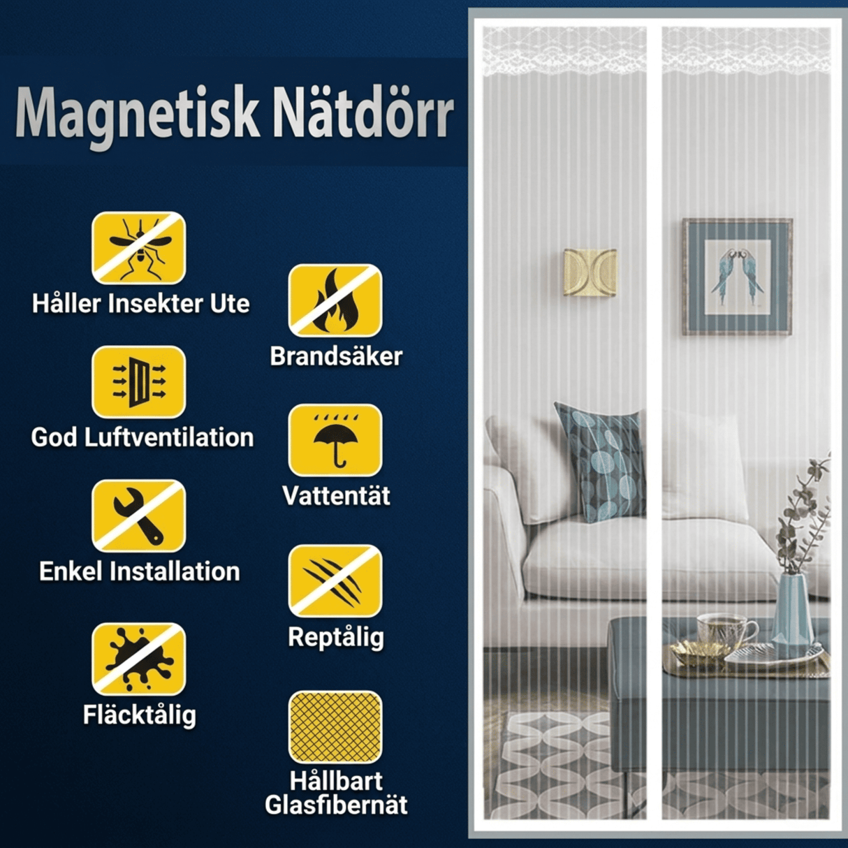 Magnetisk Myggnät för Dörr med Automatisk Stängning | Insektsnät med Magnetlås – Myggskydd för Altan, Balkong & Entré (Flera Storlekar)