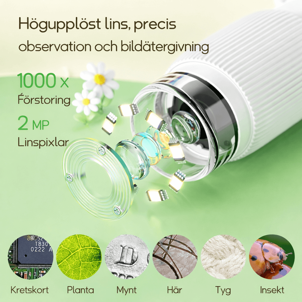MicroPlay – Digital Barnmikroskop med 1000× Förstoring, 2” IPS-Skärm samt Foto- och Videofunktion