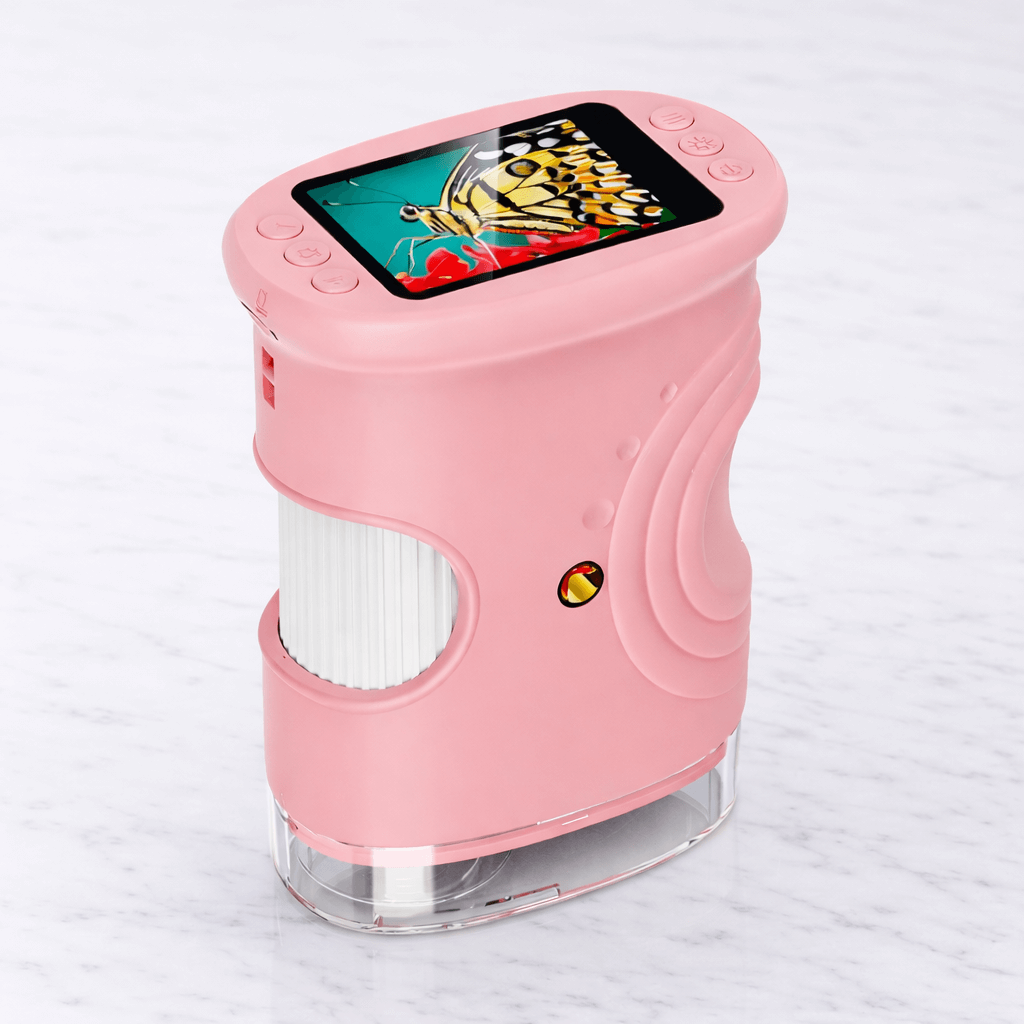 PocketScope – håndholdt digitalt børnemikroskop med 2" skærm, op til 1000× forstørrelse og foto- og videofunktion