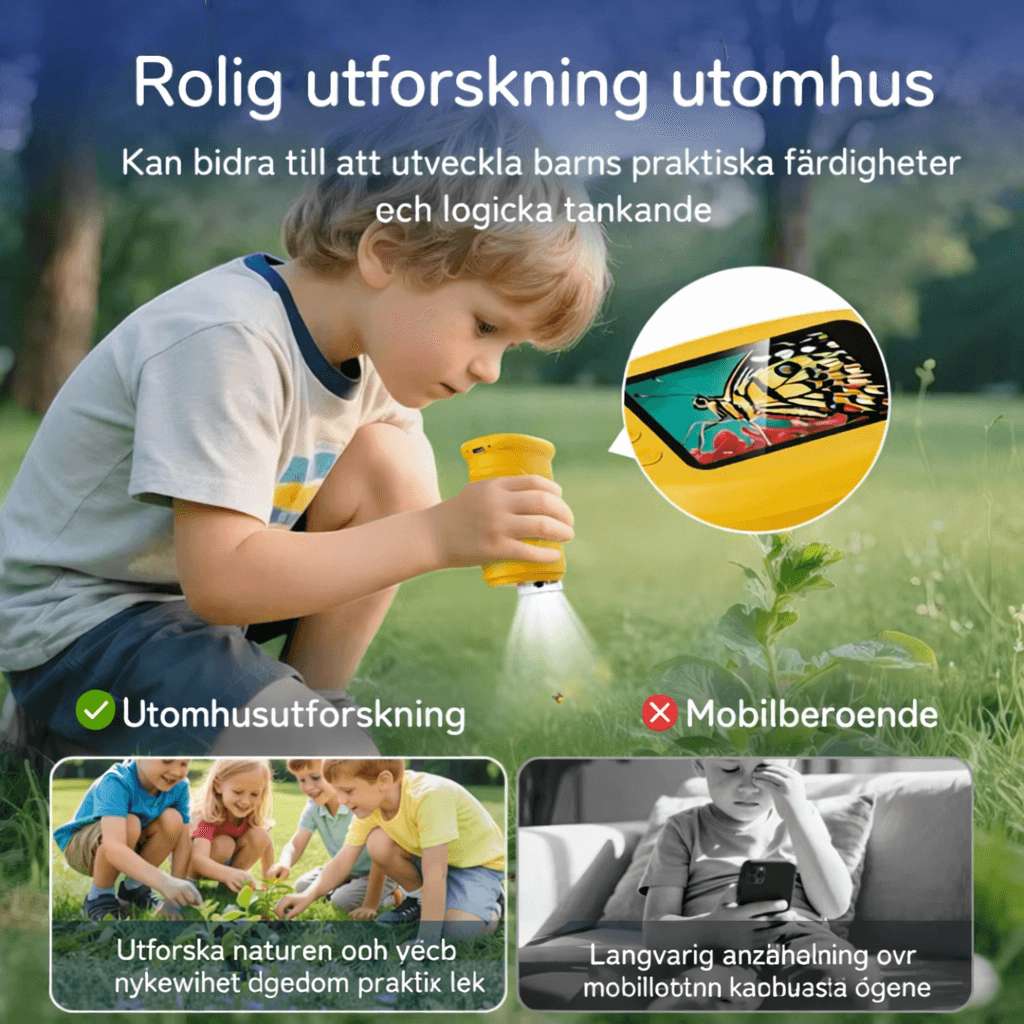 PocketScope – håndholdt digitalt børnemikroskop med 2" skærm, op til 1000× forstørrelse og foto- og videofunktion