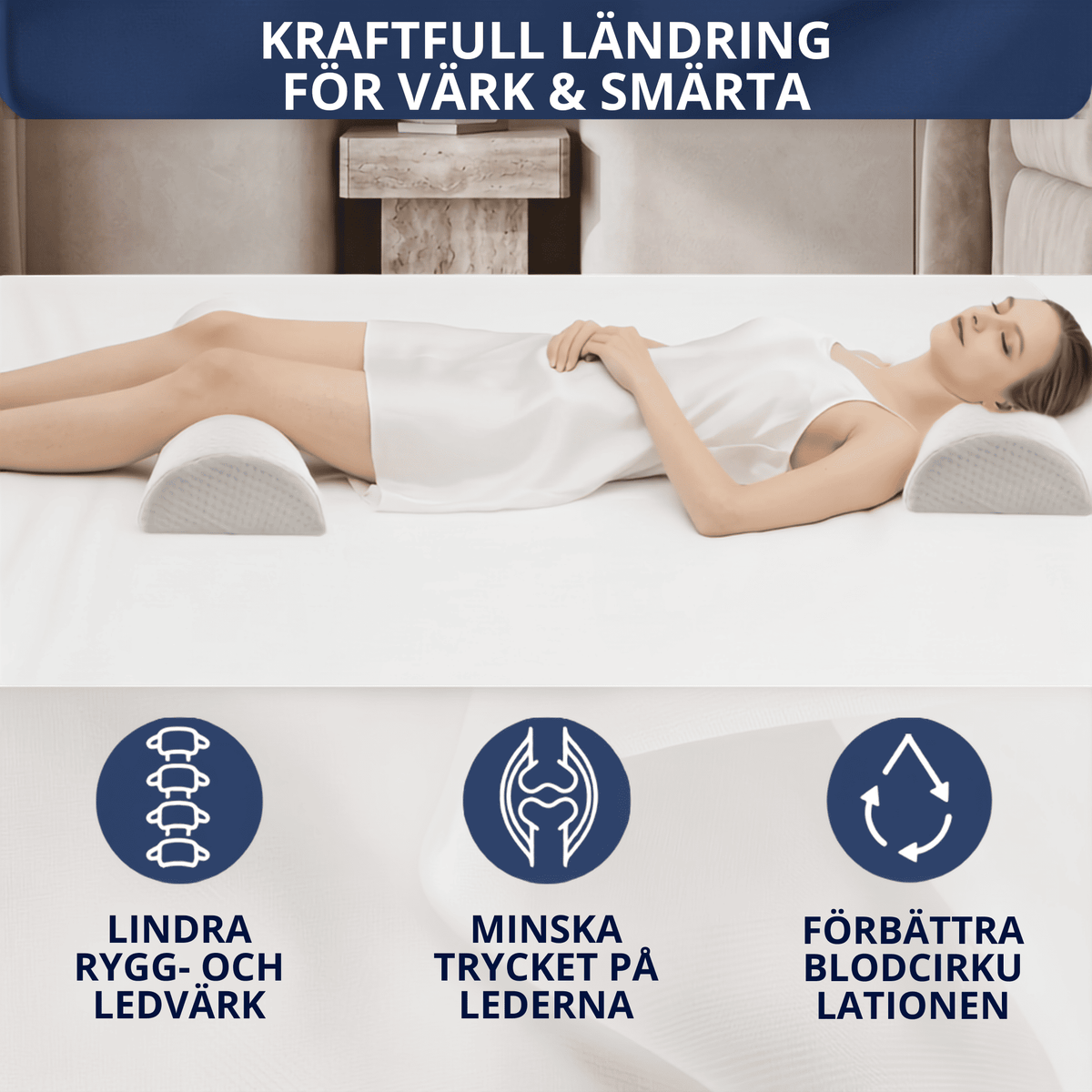 RestCurve – Halvmåneformad Minneskudde för Ben, Knä och Nedre Rygg – Avlastande Memory Foam Stödkudde