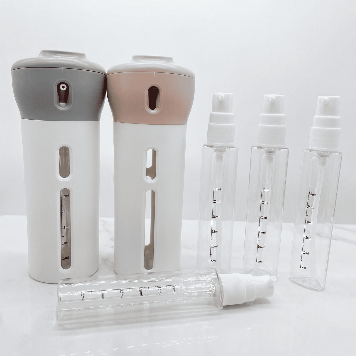 SpinFill – 4-i-1 Roterande Resedispenser med Läckagesäkra Refillflaskor på 40 ml – Kompakt Reseflaska
