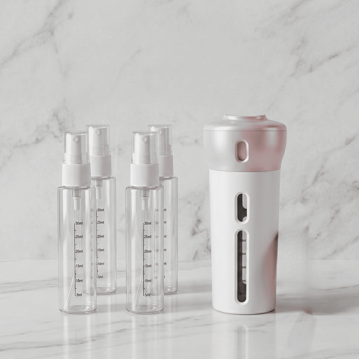 SpinFill – 4-i-1 Roterande Resedispenser med Läckagesäkra Refillflaskor på 40 ml – Kompakt Reseflaska